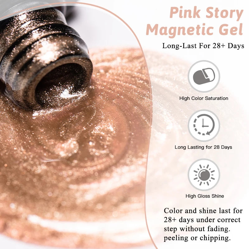 Cat Magnetic Gel Nail Polish 7ml (0.24 fl oz) - Nude Pink Gold Magnetic UV/LED Soak-Off Gel