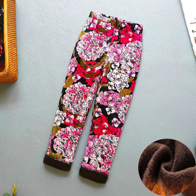 Kids Warm Fleece-Lined Cartoon Leggings Thick Plus Velvet Winter Pants Ages 4-6
