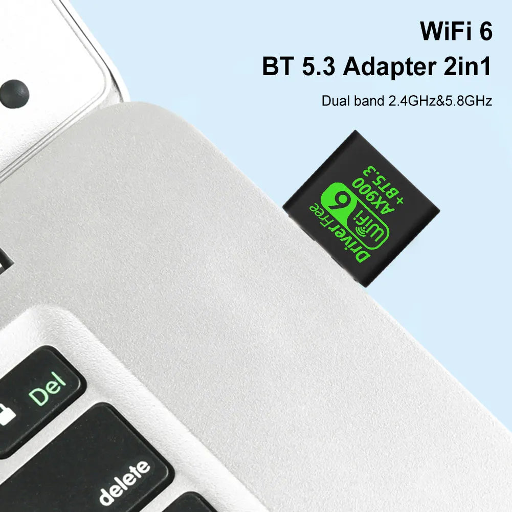 USB WiFi 6 and Bluetooth 5.3 Adapter Dual-Band 2.4/5.8GHz Mini USB Dongle Driver-Free