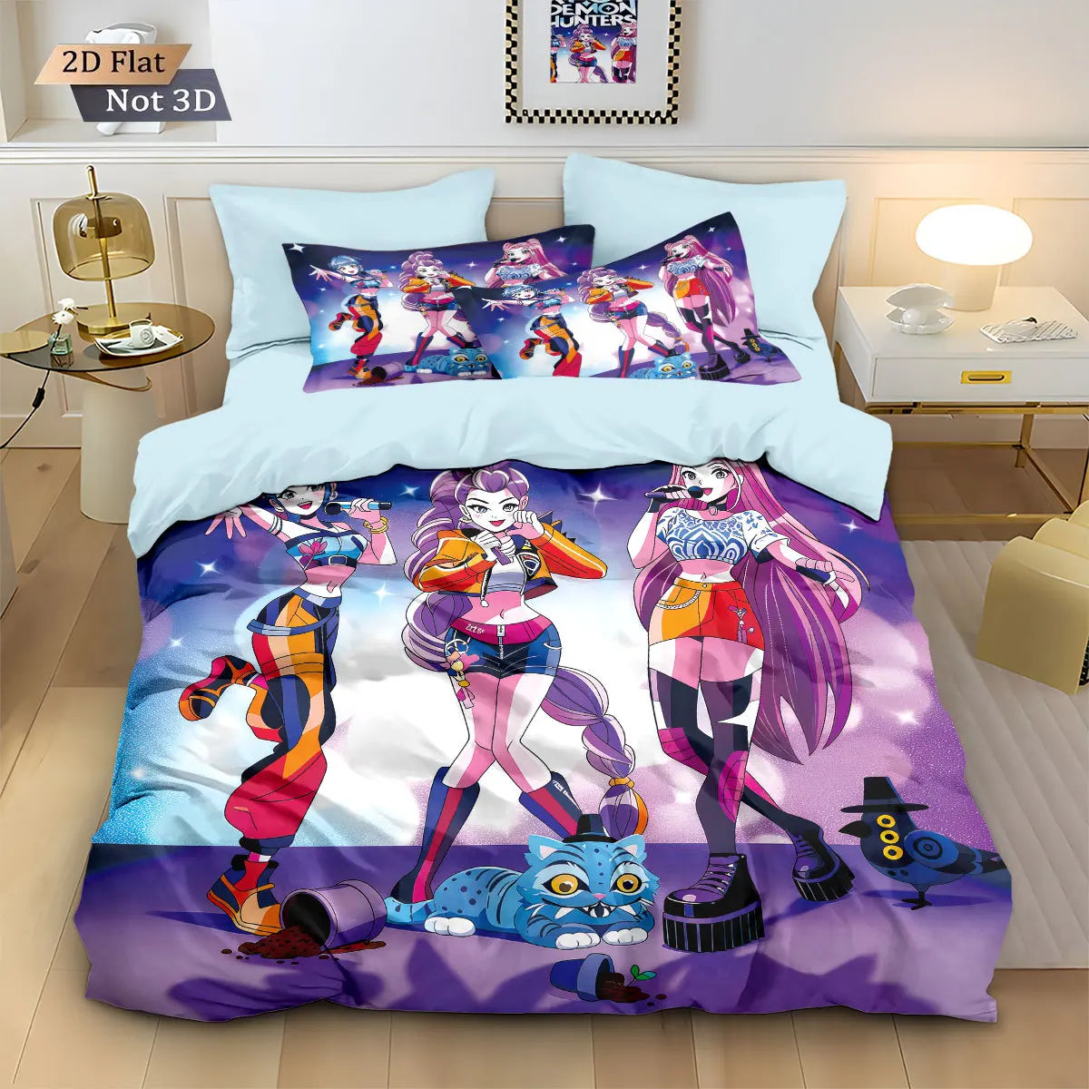 Anime Demon Hunter Zoey Mira Duvet Cover Set 3D Print Bedding for Girls Kids Teens Adults Single Double King