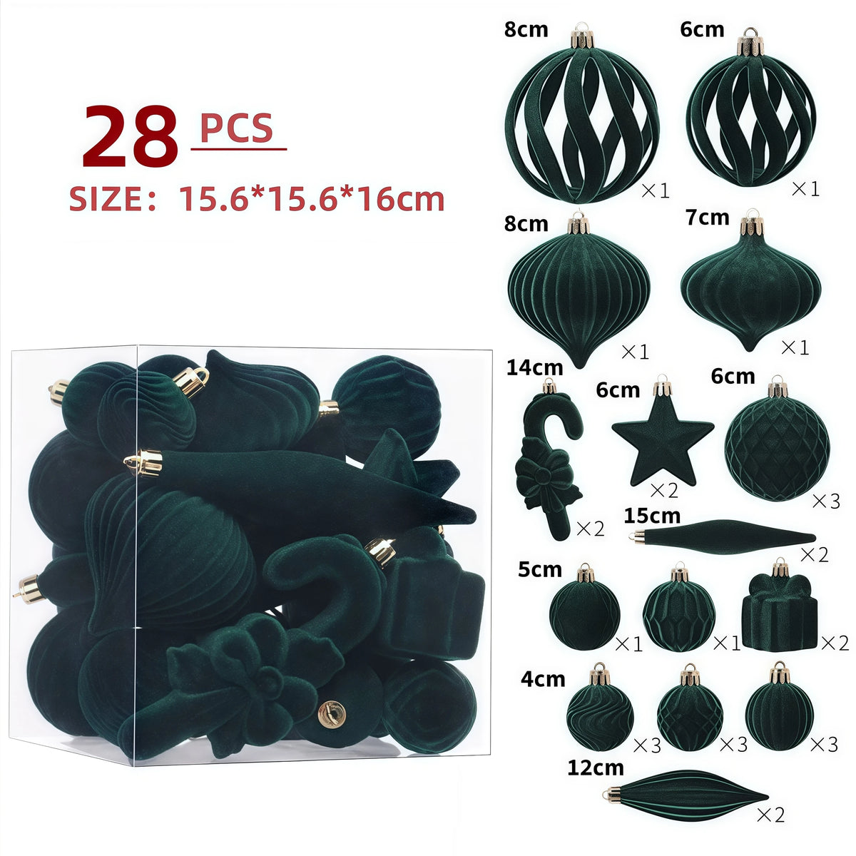 28-Piece Velvet Christmas Ornaments Set – Multi-Size Stars, Scepters & Round Balls for Tree, Home & DIY Decorations