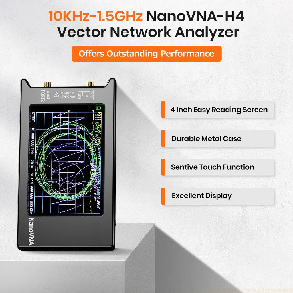 Handheld Vector Network Analyzer 4 in (10.0 cm) 10 kHz–1.5 GHz Antenna Analyzer with SD Card Slot