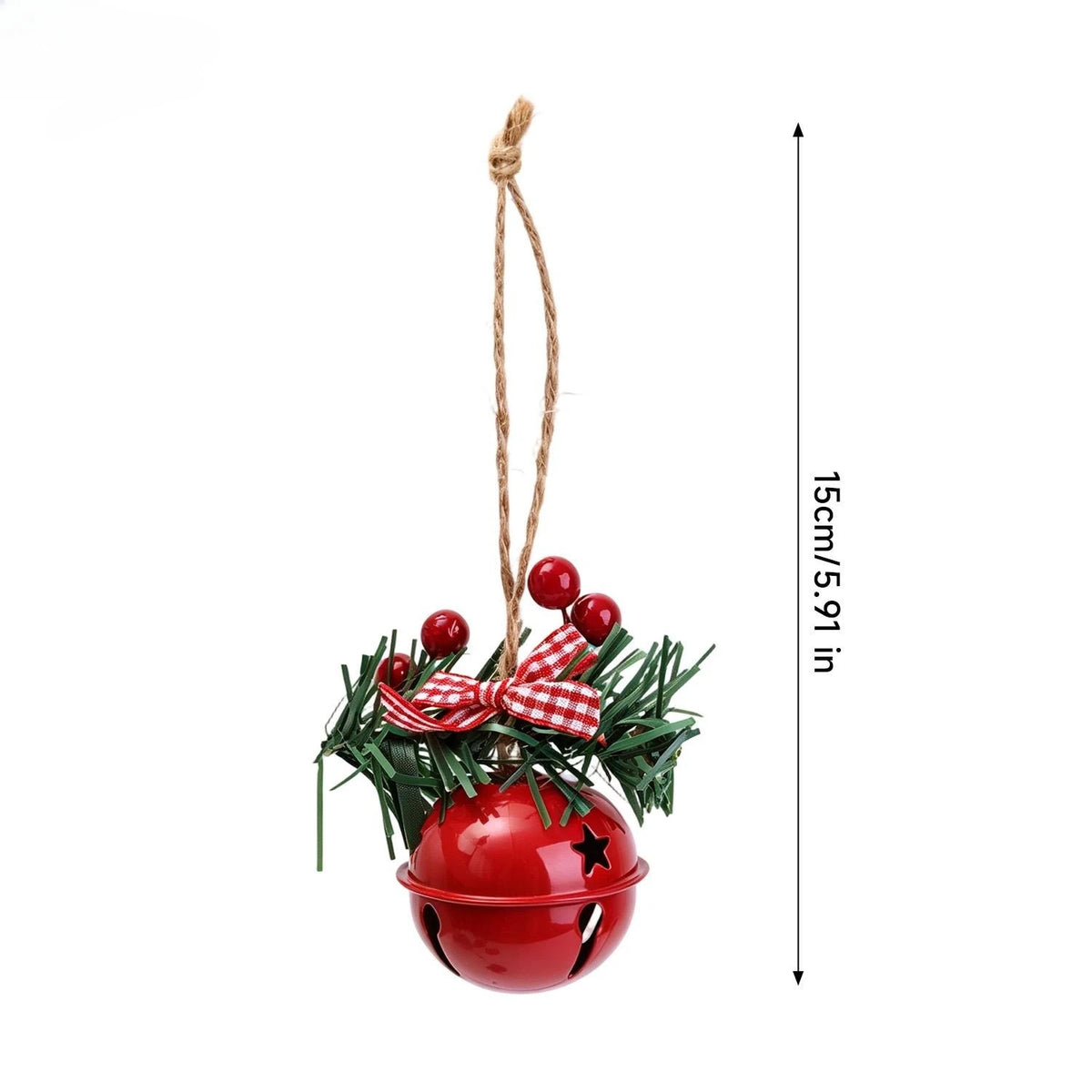 Metal Christmas Star Jingle Bell Ornaments with Red Berry Bow – Tree Decorations, Pack of 1/3/5/10/20