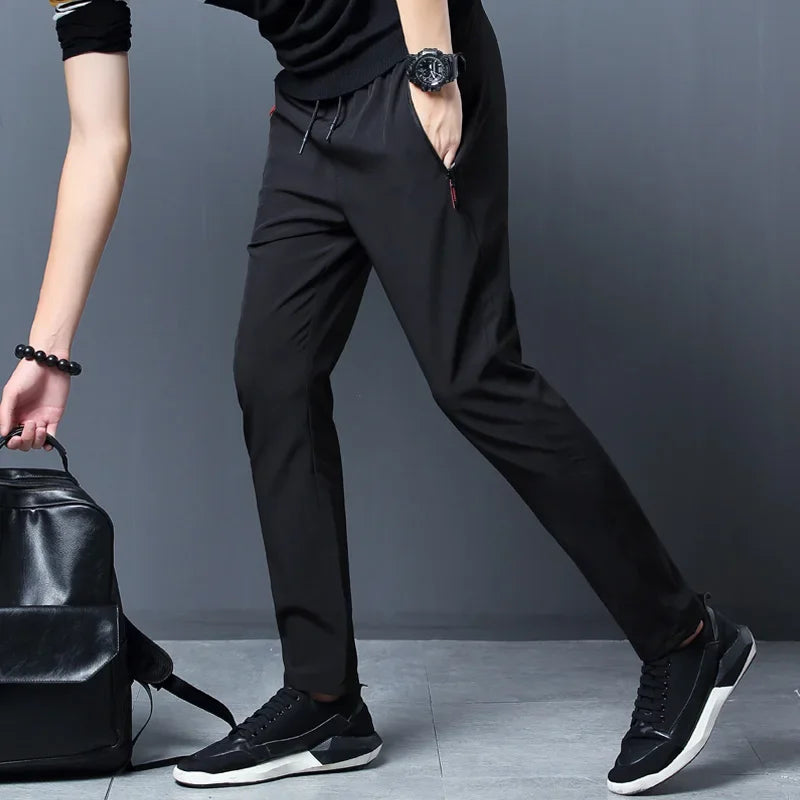 Men's Slim Straight Jogger Pants Elastic Waist Casual Trousers Blue Black Gray Plus Sizes