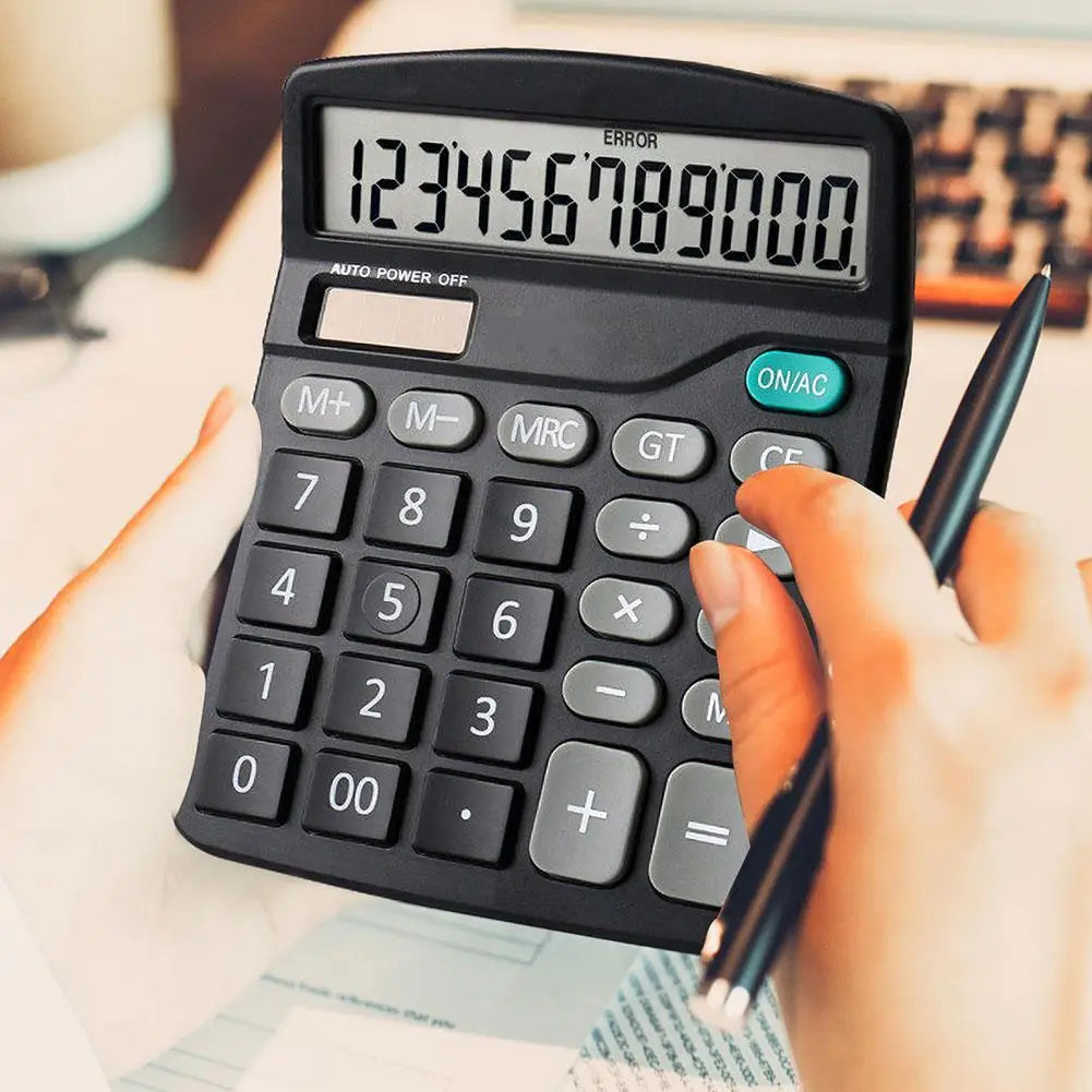 12-Digit Large LCD Dual-Power Desktop Calculator — Solar + AA Backup, Standard & Financial Functions