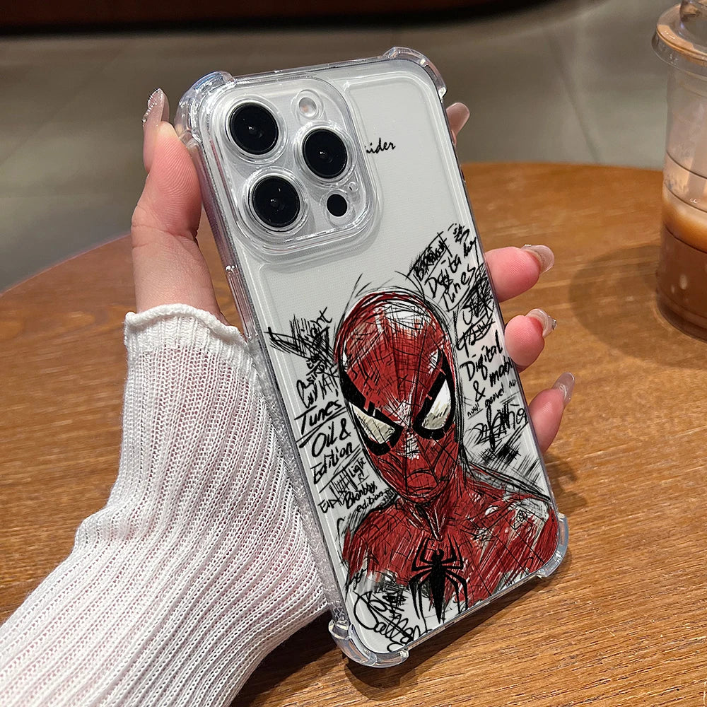 Clear Spider Pattern Shockproof Half-Wrap iPhone Case — Soft PC+TPU Anti-Scratch Lens Protection