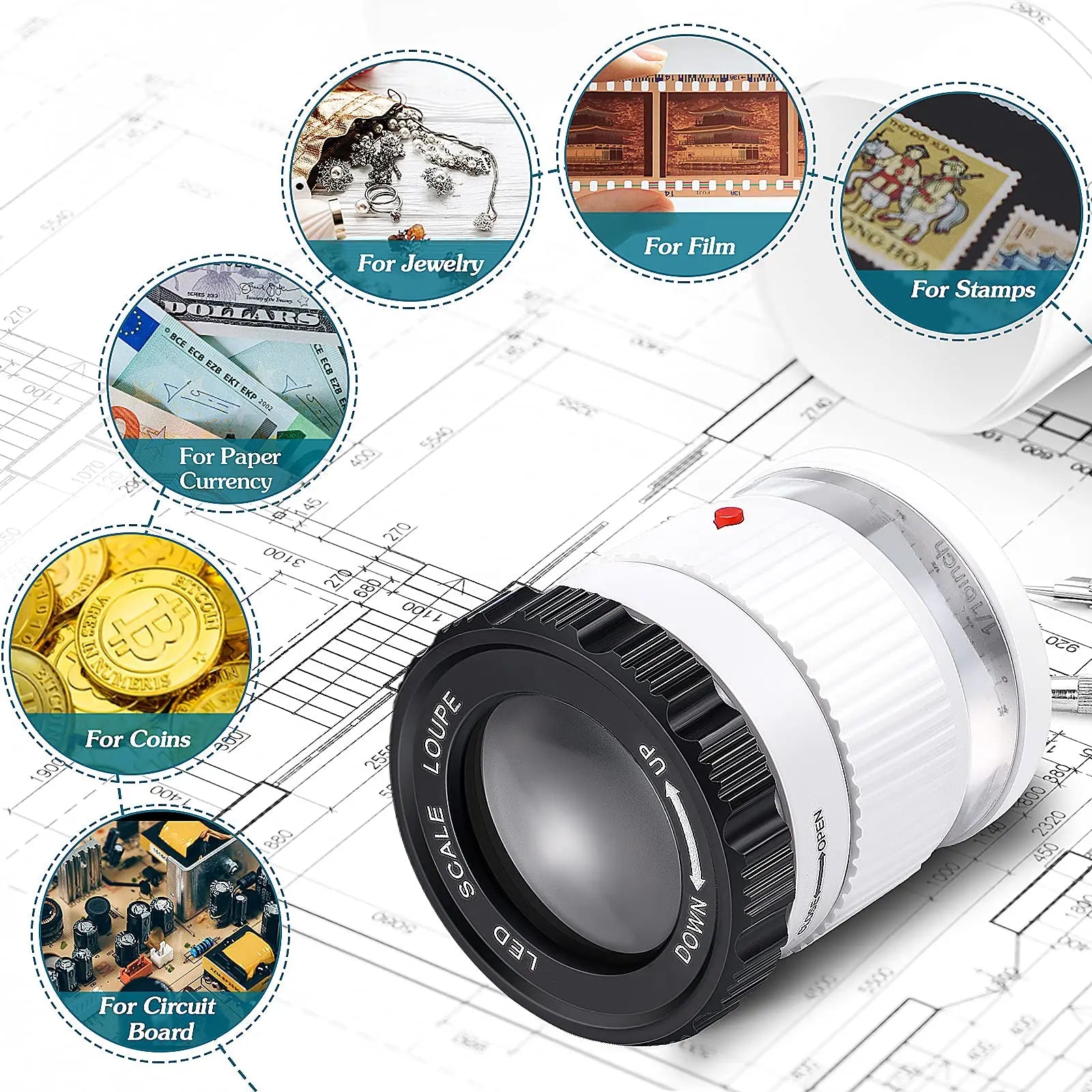 30X Pocket Handheld Magnifier with 3 LED & UV Lights - 30mm Lens Adjustable Focus Loupe for Jewelry, Reading & Collectibles
