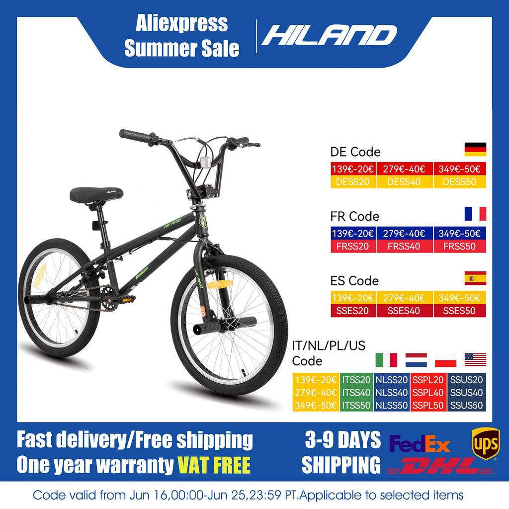 20-Inch (500 mm) Kids Freestyle BMX Bike with 360° Rotor & 4 Pegs — 19.75-inch Top Tube, Double U-Brakes