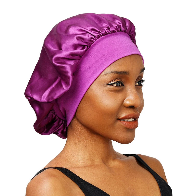Women's Satin Wide-Brim Sleep Bonnet – Elastic Hair Care Night Cap, One Size