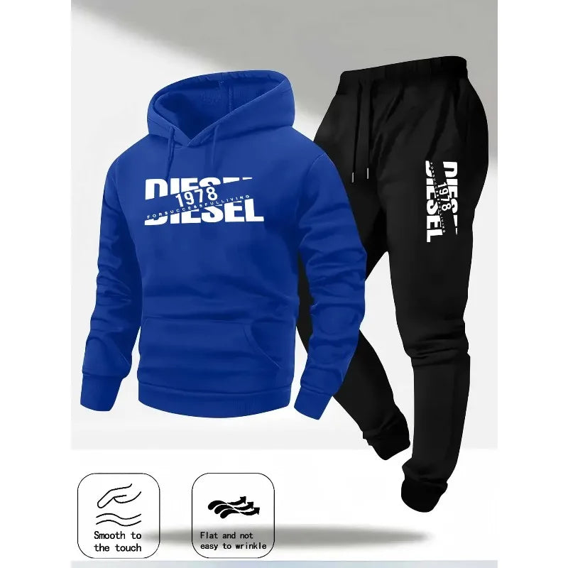 Men's Autumn/Winter Hooded Tracksuit Set – Casual Hoodie & Jogger Pants Two-Piece