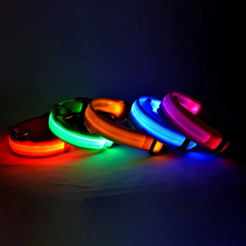 LED Luminous Nylon Dog Collar - Flashing Glow Reflective Safety Collar for Night Walks