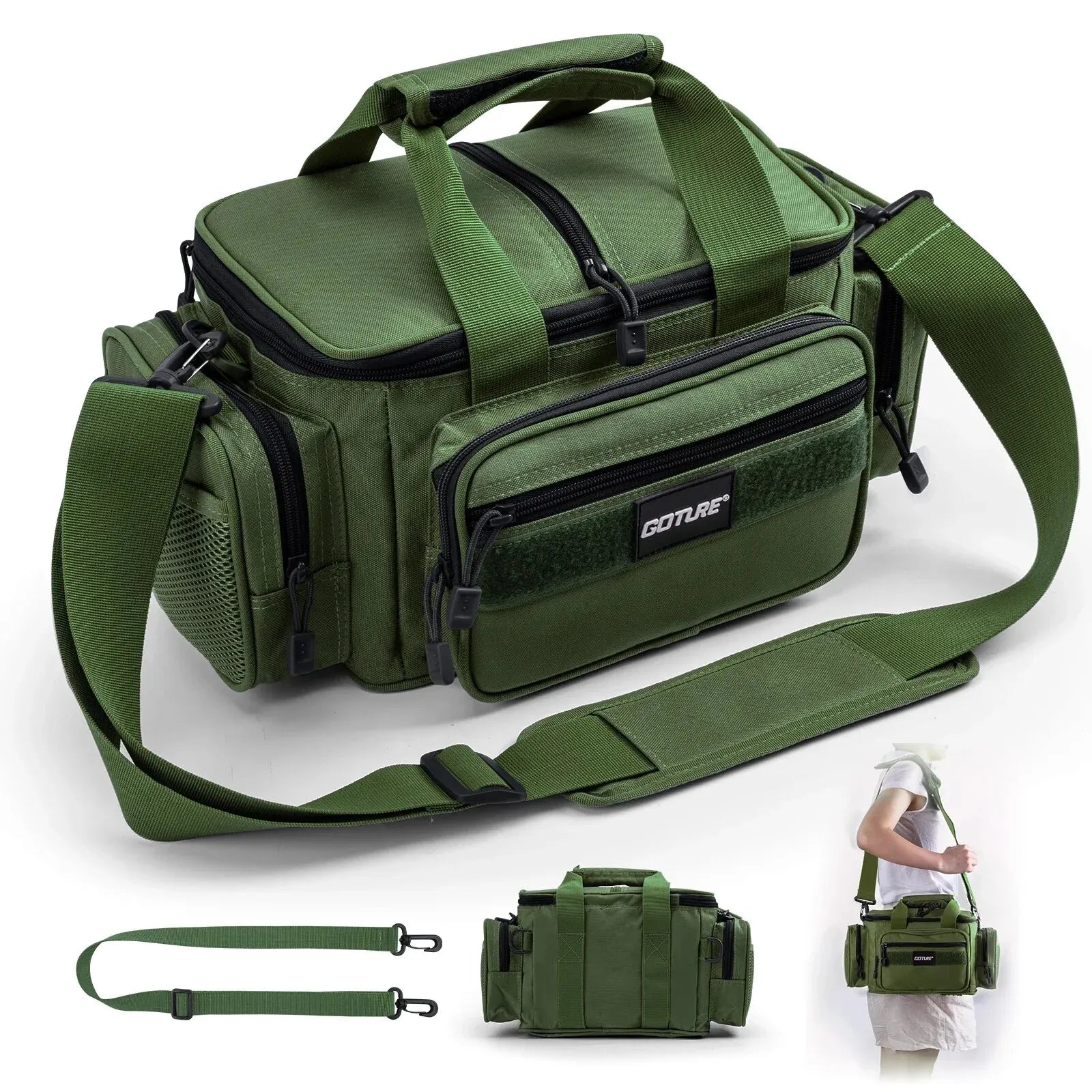 Fishing Tackle Bag 14.96 x 9.05 x 7.48 in (38 x 23 x 19 cm) High-Capacity 600D Oxford Shoulder Backpack for Fishing, Camping & Cycling