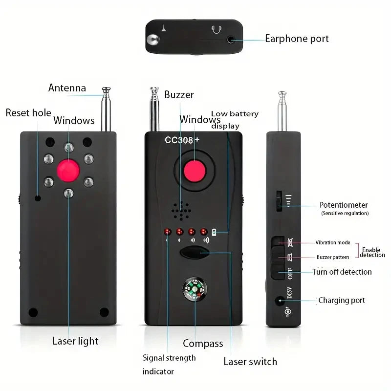 Multi-Function Wireless Camera Lens Signal Detector – Full-Range RF & GSM Hidden Camera Finder