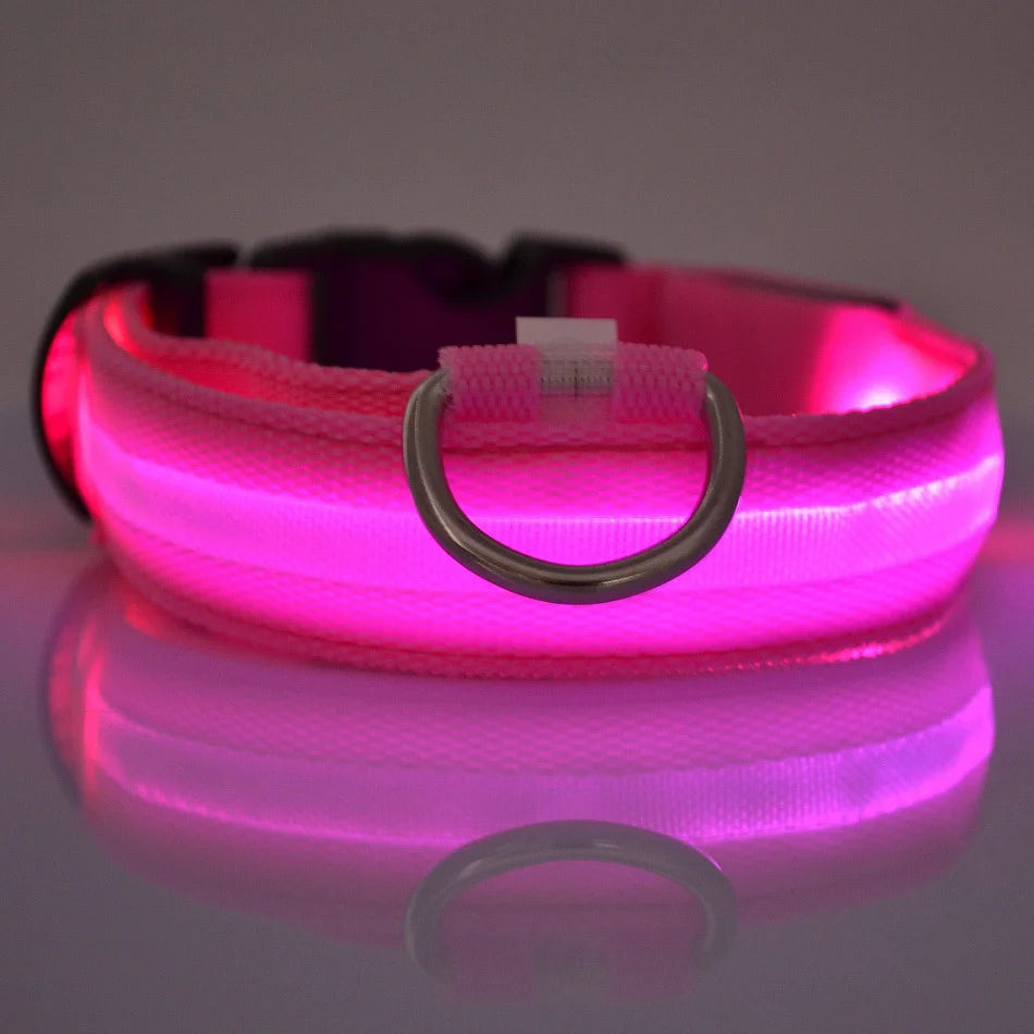 LED Luminous Nylon Dog Collar - Flashing Glow Reflective Safety Collar for Night Walks