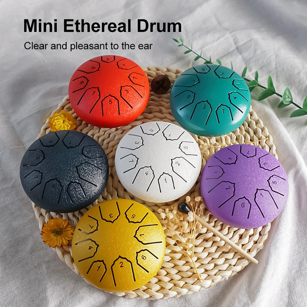 Mini Steel Tongue Drum 4-inch (10 cm) 8-Note Portable Rain Drum for Adults & Kids