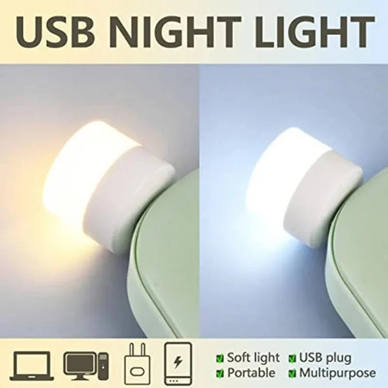 Mini USB Night Light (1/3/5/10-Pack) - Warm White LED Book Reading Lamp, Eye-Protection USB Plug-In