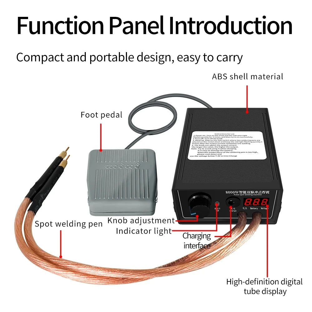 8000W Portable Mini Spot Welder Kit - Double-Pulse 18650 Battery Pack Spot Welding Pen for 0.15mm Nickel Strip