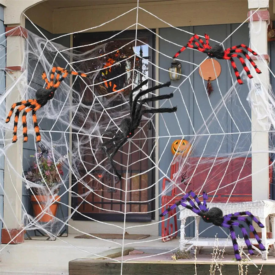 Giant Round Spider Web (150–250 cm / 59–98 in) with Large Hairy Fake Spider – Halloween Yard & Door Scare Prop
