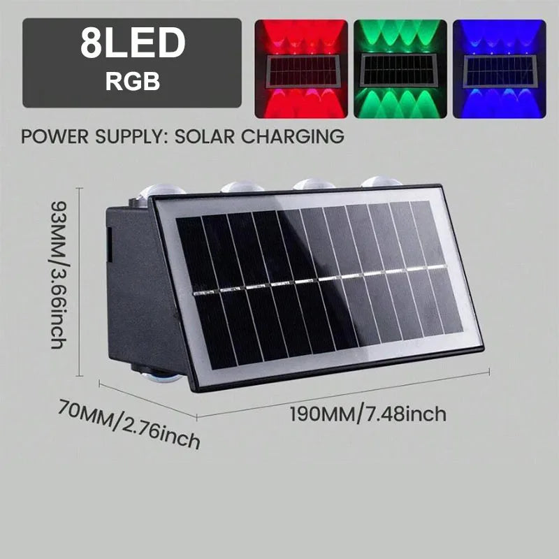 Solar Up and Down Wall Light 4/6/8-LED Waterproof Outdoor LED Wall Washer for Fence Yard Porch Walkway