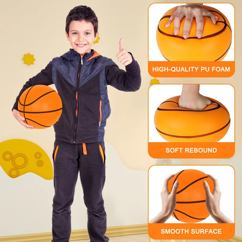Silent Indoor Basketball Size 7 (24 cm / 9.45 in) Mute PU Foam Ball with Groove Lines High-Elastic