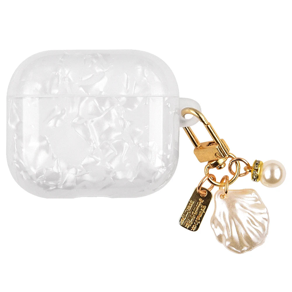 Leopard Pearl Keychain Silicone Case for AirPods Pro & AirPods - Shockproof TPU Soft Cover (USB-C Compatible)