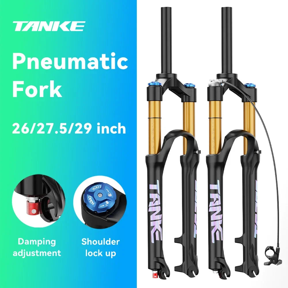 Adjustable MTB Air Suspension Fork — 120mm (4.7 in) Travel, Rebound & Lockout, 26/27.5/29 Inch, 9x100mm Quick Release
