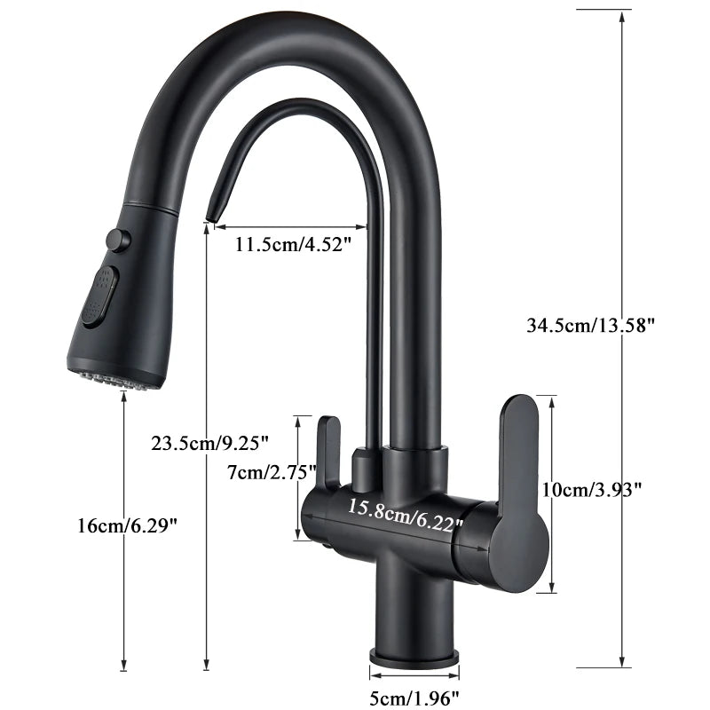 Black 360° Rotating Kitchen Faucet with Pull-Out Sprayer – 3-Way Filtered Hot & Cold Mixer Tap