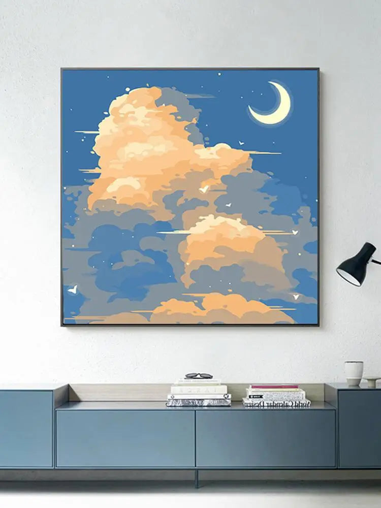 Framed Paint by Numbers Kit - Abstract Sunset Landscape, 20 x 20 cm (7.9 x 7.9 in) Canvas | DIY Gouache Painting Kit for Home Decor
