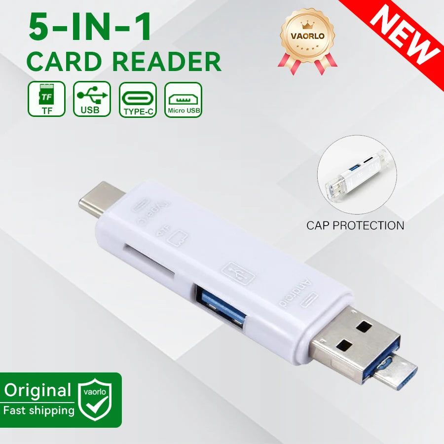 6-in-1 USB-C OTG Card Reader & USB 3.0 Flash Drive Adapter — SD / TF / MicroSD for Phone, Tablet, Laptop