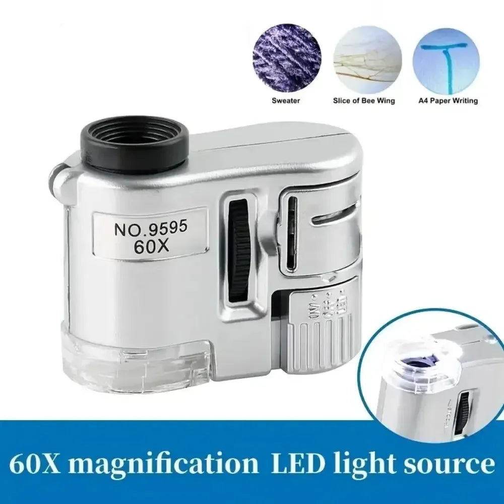 60x Handheld Pocket Magnifier with LED & UV Light Portable Jeweler Loupe