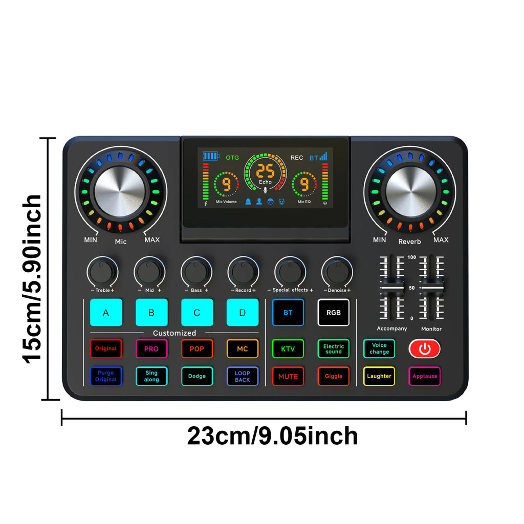 Audio Mixer Live Sound Card with DJ Effects & Voice Changer, RGB Soundboard for Music Recording, Streaming and Podcasting