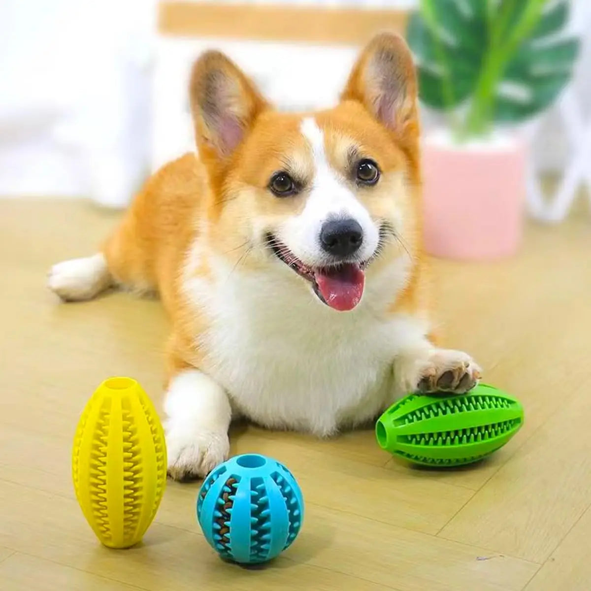 Natural Rubber Dog Chew Toy — Durable Treat-Dispensing Teeth-Cleaning Interactive Ball (9cm/3.5in & 11cm/4.3in)