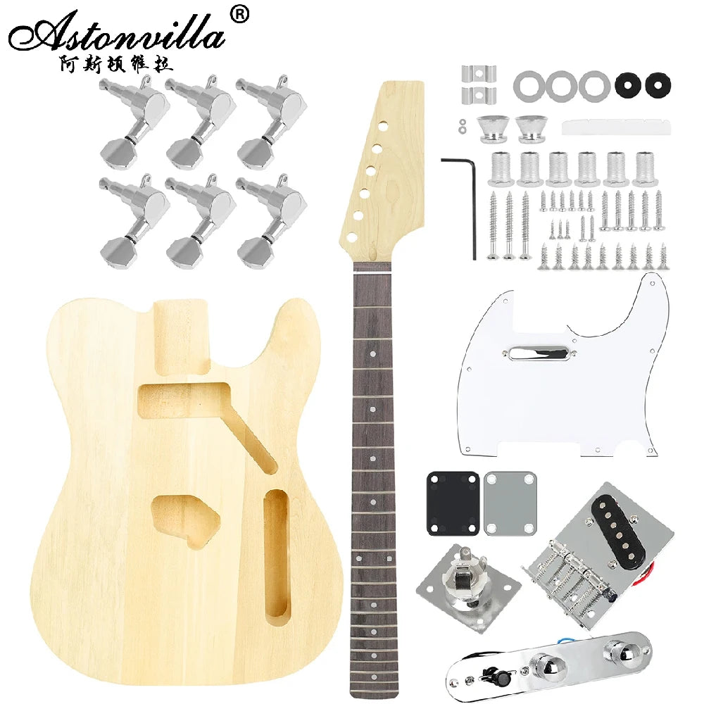 DIY 39-Inch 6-String Electric Guitar Kit — 22 Frets, Basswood/Maple Body, 2 Single-Coil Pickups, Hand-Assembled Parts