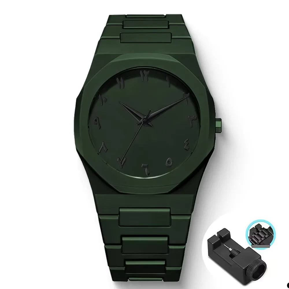 Men's Minimalist Black 38mm Quartz Watch, Large Dial with Polycarbonate Strap & Butterfly Clasp, 3ATM Water-Resistant