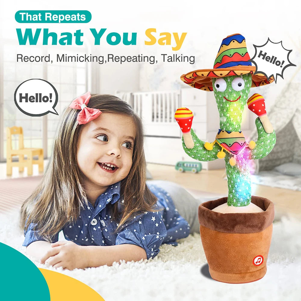 Talking Dancing Cactus Plush Toy - Voice Repeat & Sing, USB Rechargeable LED Interactive Toy for Toddlers & Kids (31–50 cm / 12–20 in)