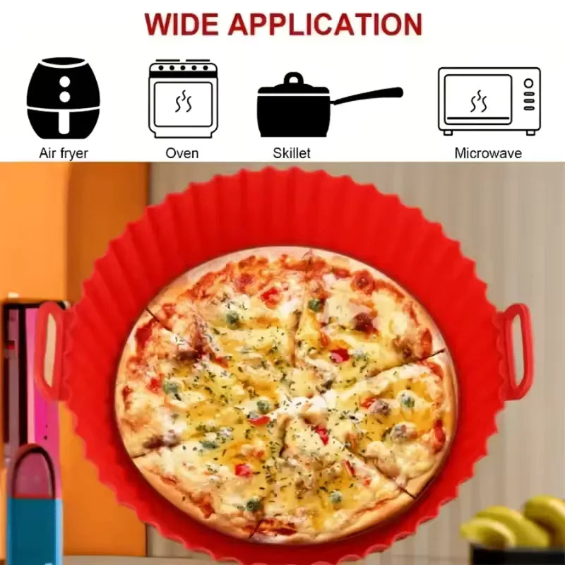 Reusable Silicone Air Fryer Basket & Baking Tray - Nonstick Airfryer Liner for Pizza, Fried Chicken