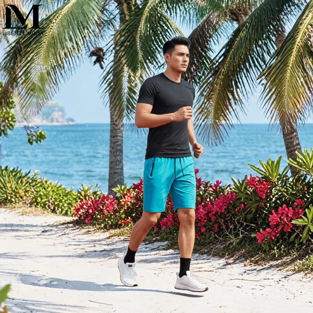 Men's Ice Silk Summer Beach Shorts — Quick-Dry Breathable Knee-Length with Elastic Waist & Pockets