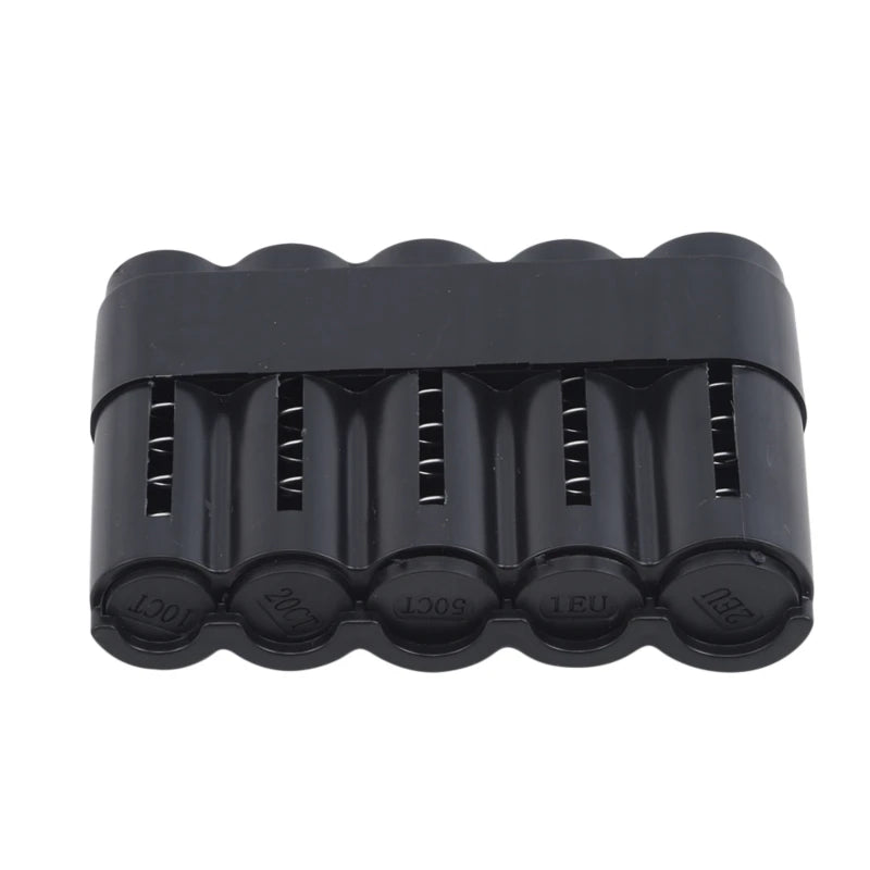 Stackable Euro Coin Organizer & Dispenser - Plastic Multi-Denomination Coin Storage Box, Black/Transparent