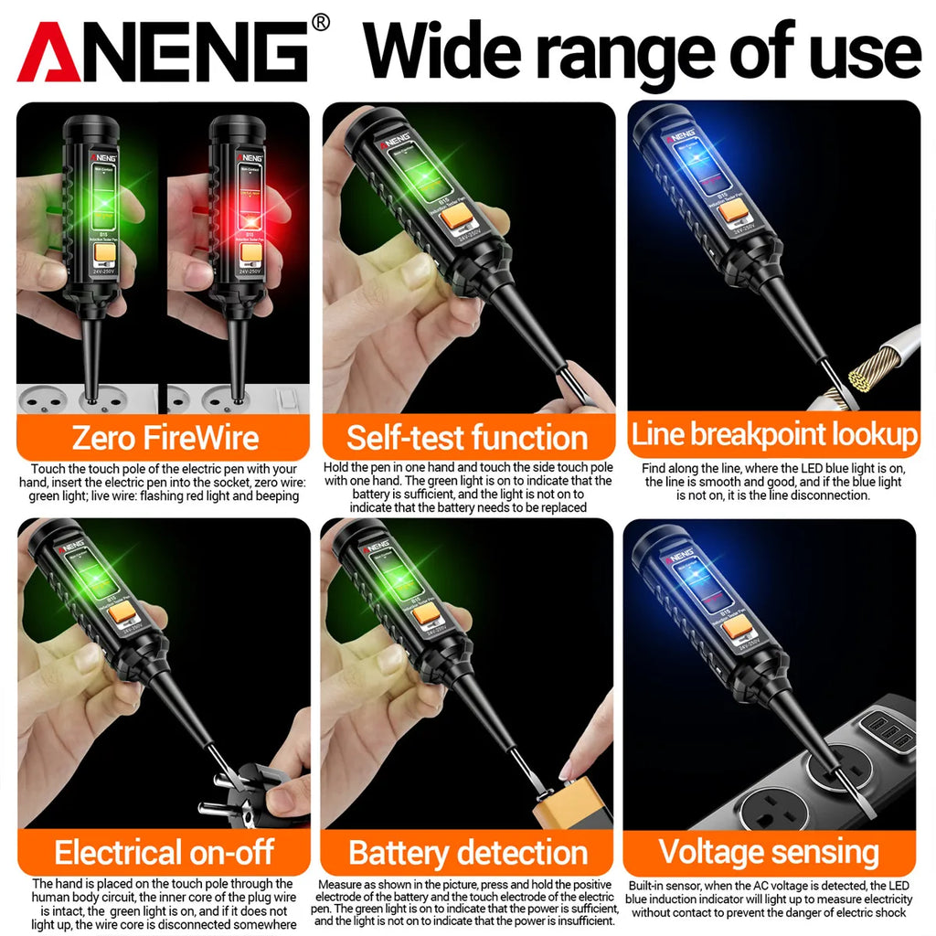 Non-Contact Voltage Test Pen with LED Flashlight – 24–250V AC/DC Induction Electrician Test Screwdriver