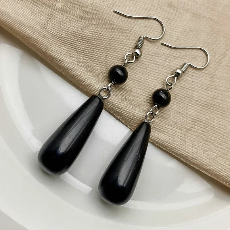 Korean Natural Stone Drop Earrings – Handmade Malachite & Tiger Eye Statement Earrings for Women Party Gift