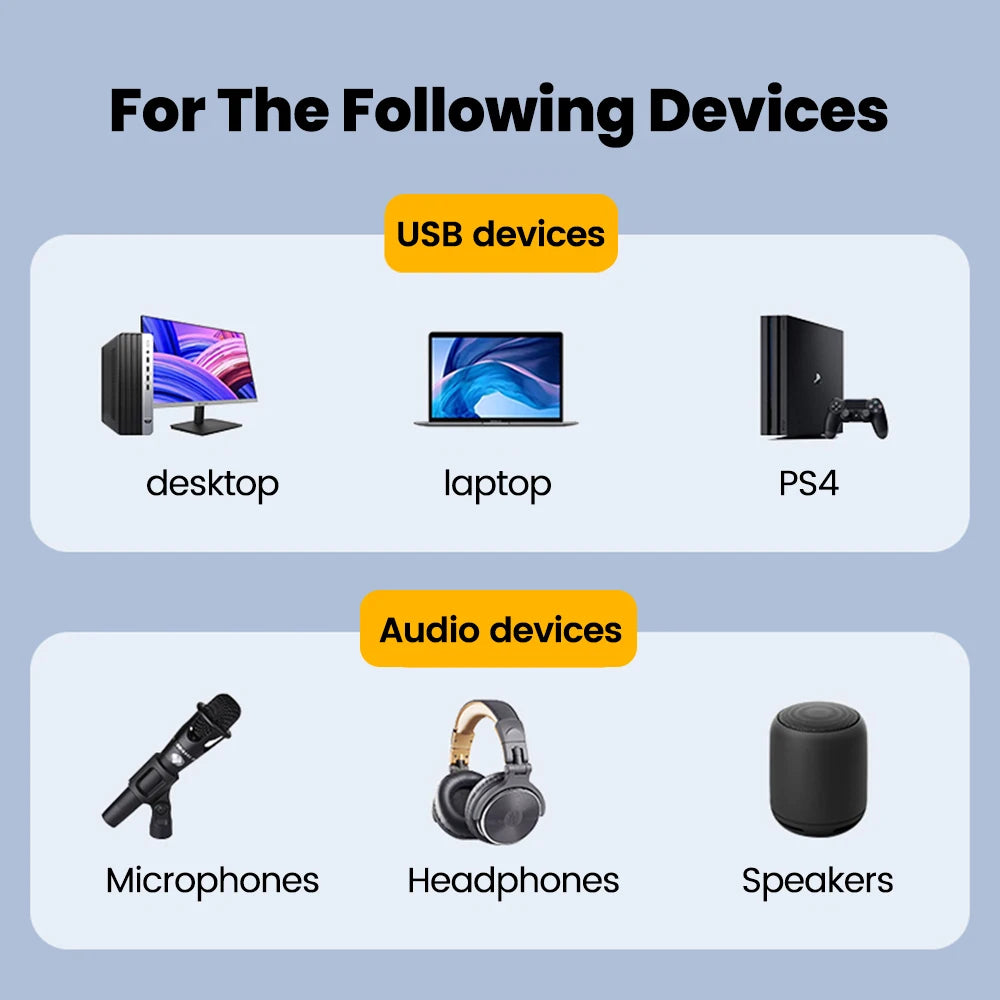 USB to 3.5mm External Sound Card Adapter — Stereo USB Audio to Headphone & Microphone Jack for PC, Laptop, PS4