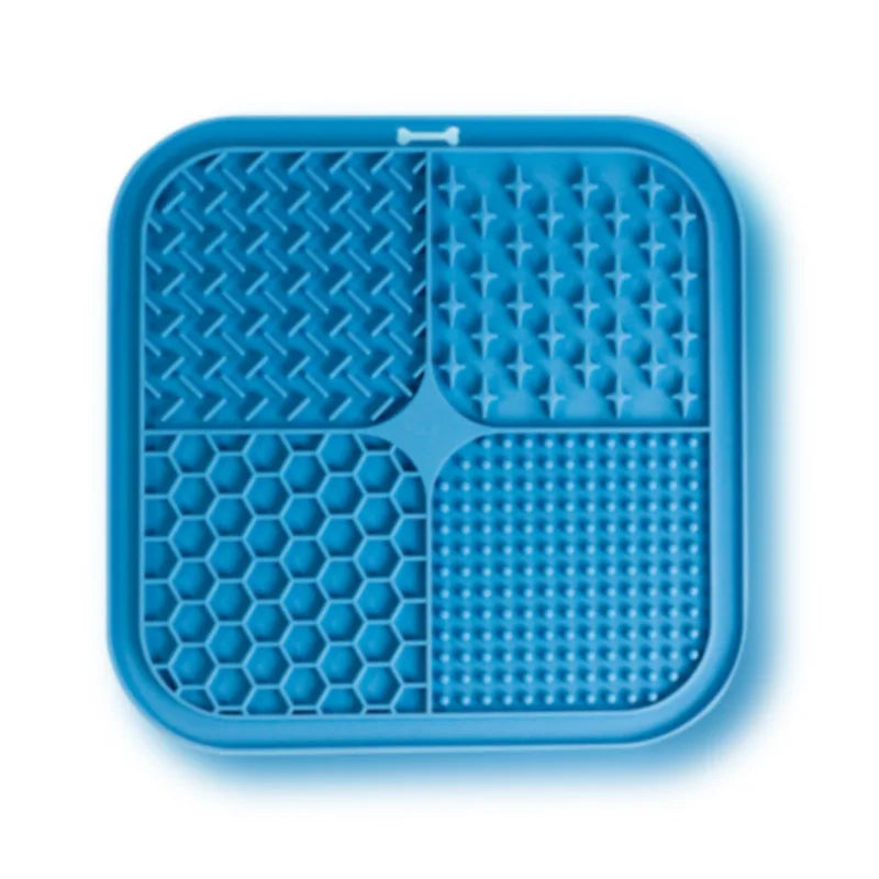 Silicone Pet Licking Mat with Suction Cup – 4-Section Slow Feeder for Dogs & Cats, 7.87 x 7.87 in (20 x 20 cm)