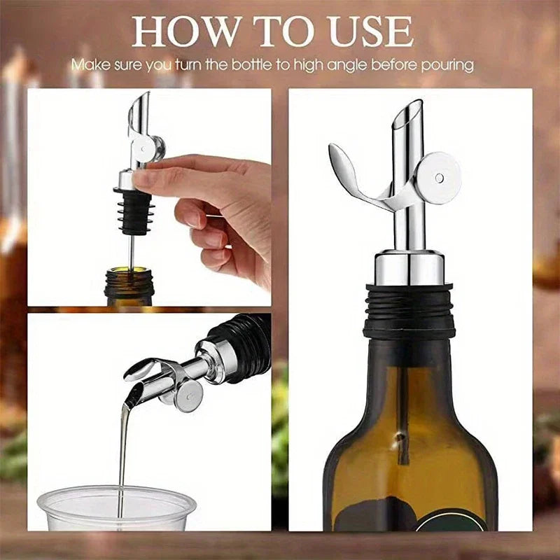 304 Stainless Steel Oil & Vinegar Pourer Spout — Auto-Open Bottle Stopper for Olive Oil, Wine & Liquor