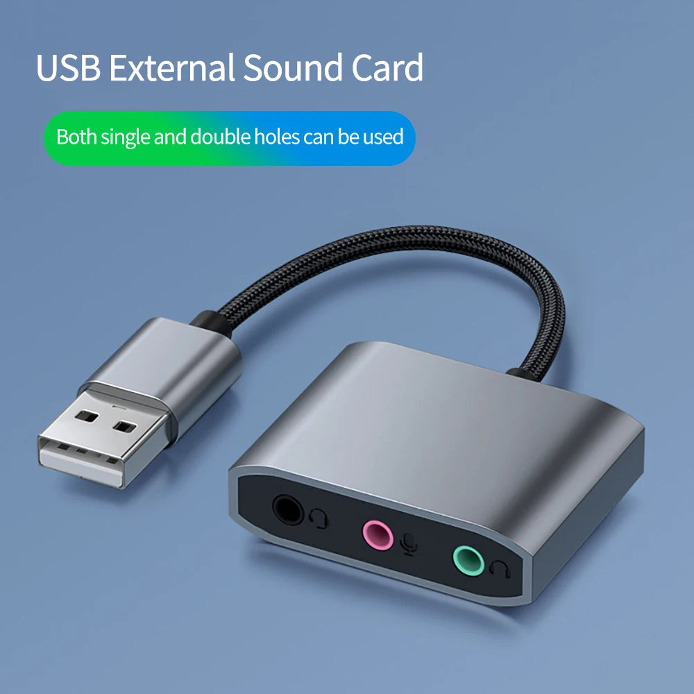 3-in-1 USB External Sound Card Adapter 3.5mm 3-Port Hi-Fi Audio for Microphone, Headset and Speaker for PC Laptop
