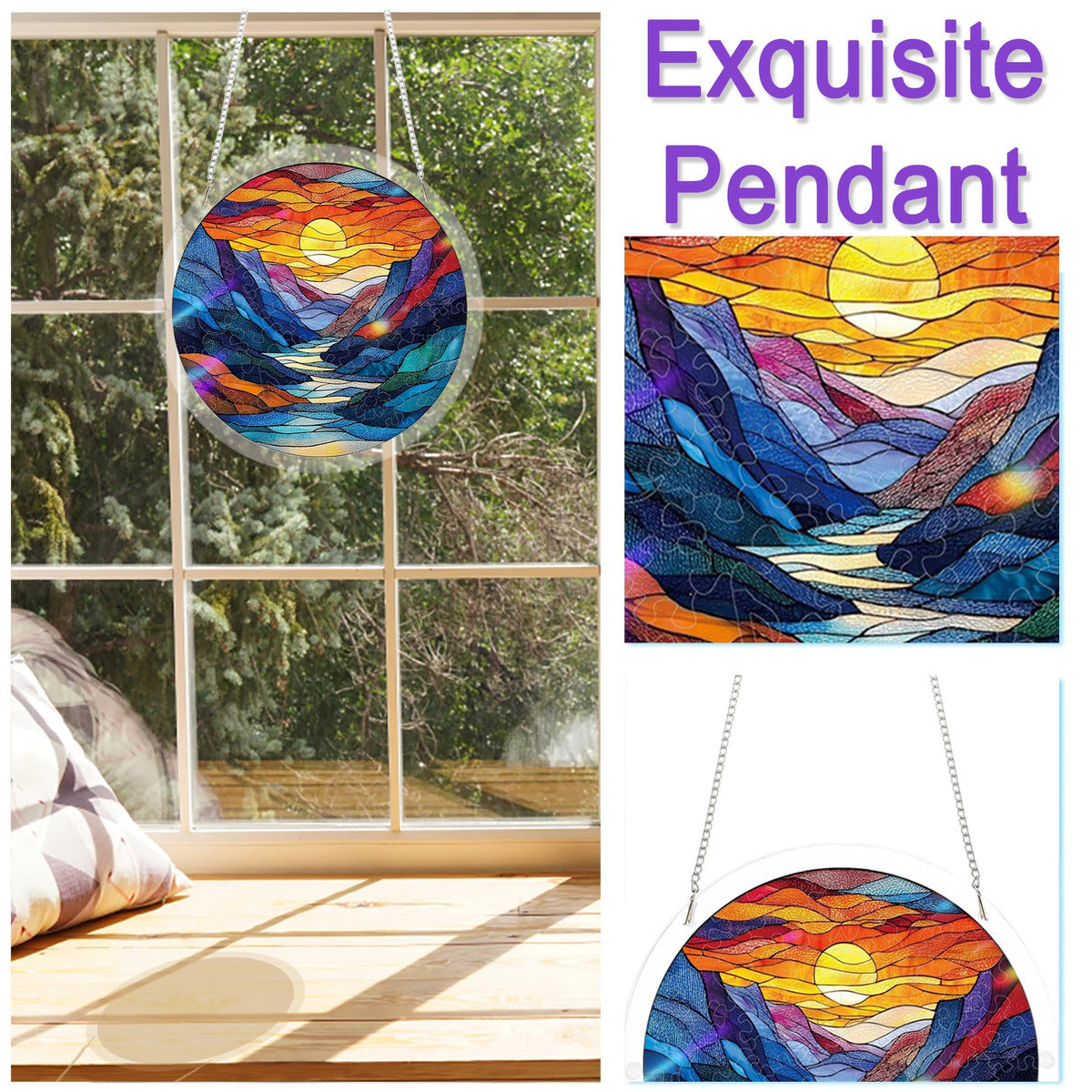 Acrylic Round Jigsaw Puzzle Suncatcher 7.3 in (185 mm) Hanging Sun Catcher Window & Wall Decor Gift
