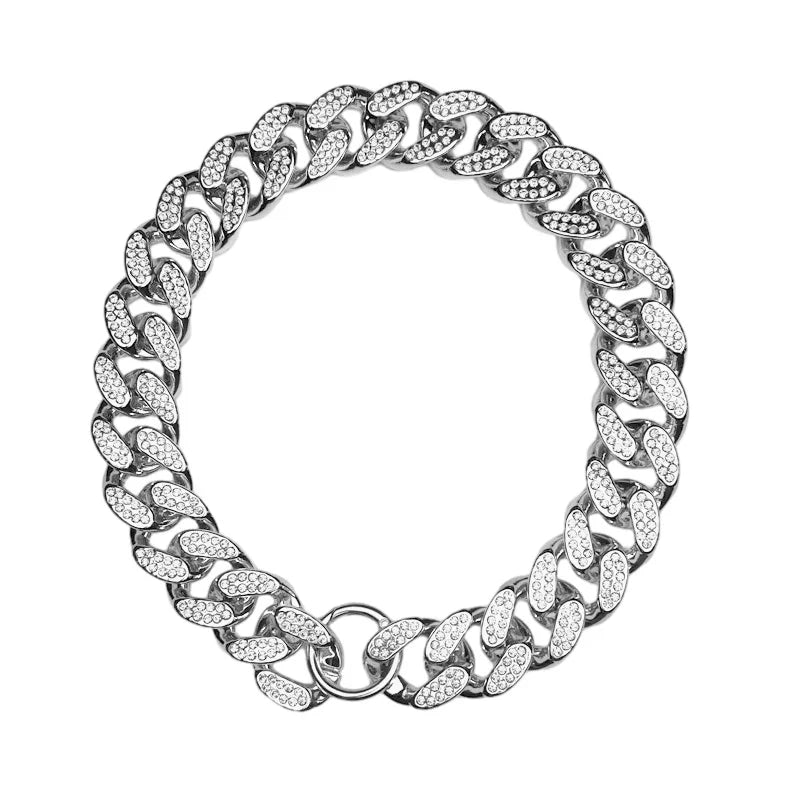 Rhinestone Diamond-Inlay Pet Collar Necklace – Gold Sparkle Chain for Dogs & Cats, 9.8–27.5 in (25–70 cm)