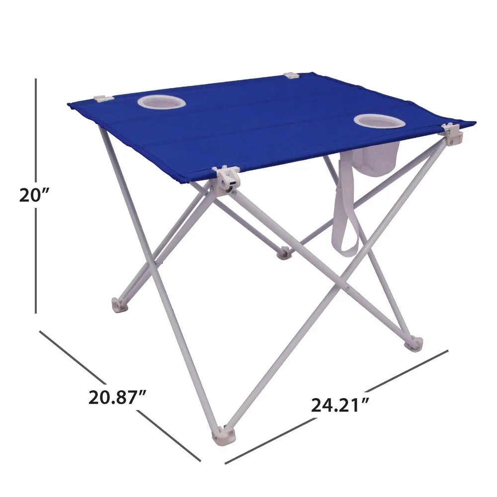 Foldable Portable Beach Table 24.21 x 20.87 x 20 in (61.5 x 53 x 50.8 cm) – Rust-Resistant Steel Frame, Weather-Resistant Top & 2 Cup Holders