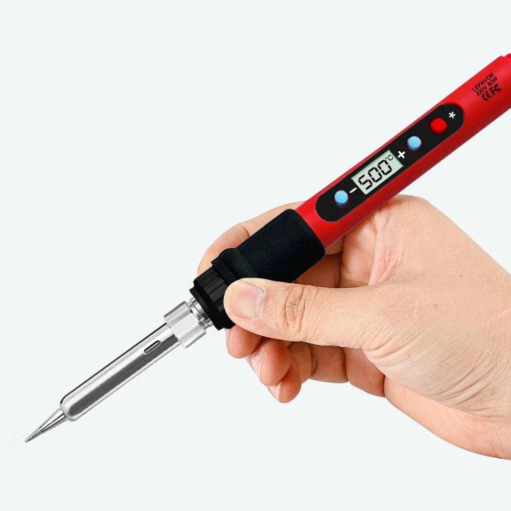 80W Adjustable Temperature Soldering Iron Kit with LCD, Ceramic Heater, Soldering Tips, Tweezers & Solder Wire