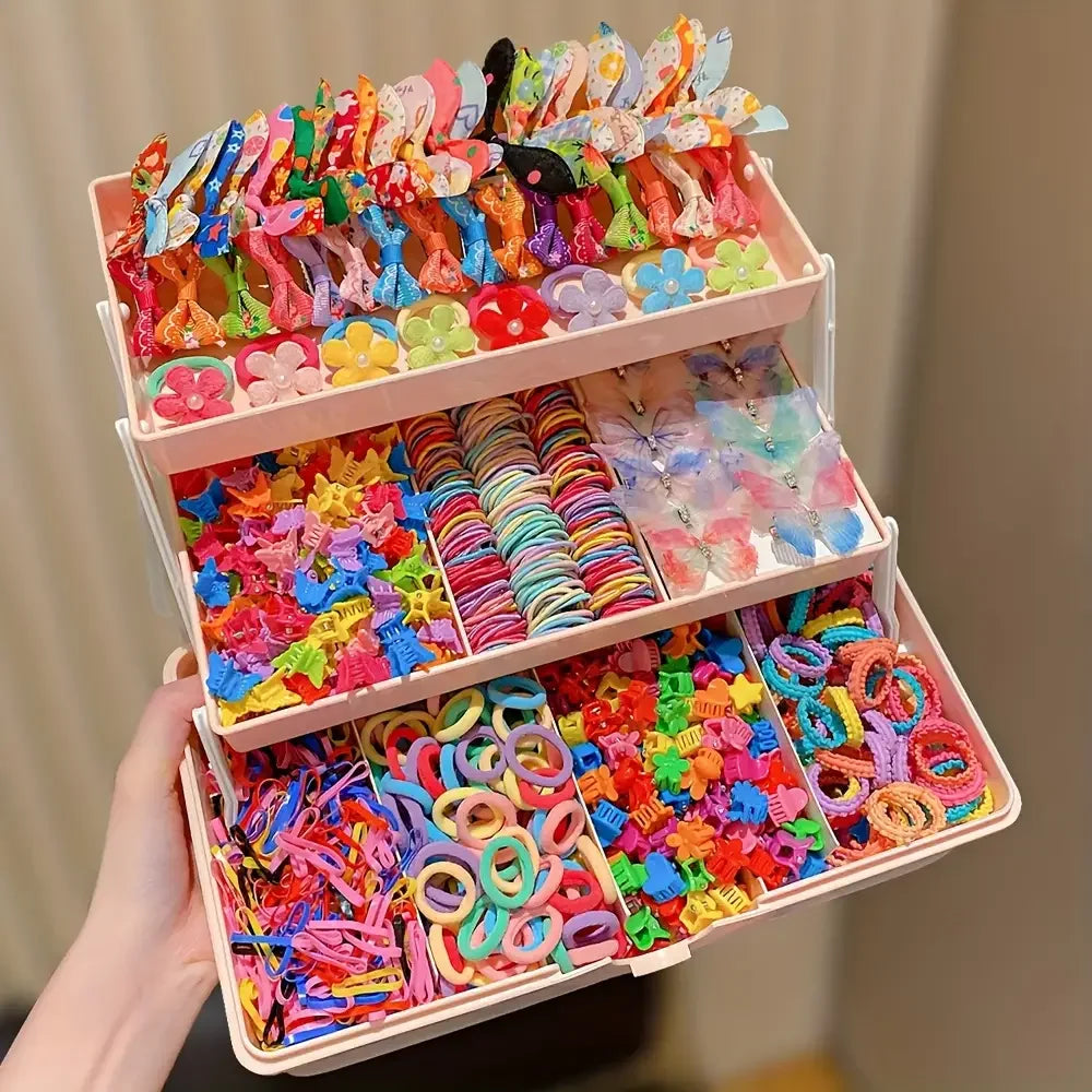 555-Piece Colorful Butterfly Hair Clips and Elastic Bands Set for Girls, Cute Kids Hair Accessories