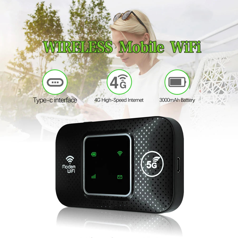 4G LTE Mobile WiFi Router 150Mbps Pocket Hotspot with SIM Slot 3650mAh Battery for Car & Travel